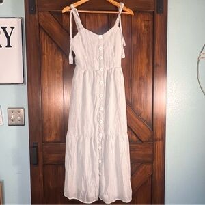 Just Found Cream Green Striped Bohemian Nautical Tie strap Sun Dress Women's S